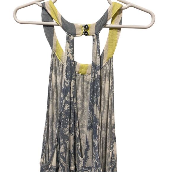 Free People Mimi Tunic Top Small Blue White Linen Blend Tank Flowy Loose Boho - Picture 8 of 12